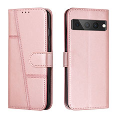 Leather Case Stands Flip Cover Holder Y01X for Google Pixel 7 Pro 5G Rose Gold