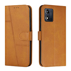 Leather Case Stands Flip Cover Holder Y01X for Motorola Moto E13 Light Brown