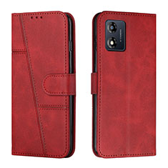 Leather Case Stands Flip Cover Holder Y01X for Motorola Moto E13 Red