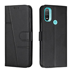 Leather Case Stands Flip Cover Holder Y01X for Motorola Moto E20 Black