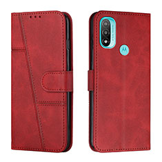 Leather Case Stands Flip Cover Holder Y01X for Motorola Moto E20 Red