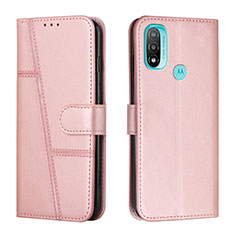 Leather Case Stands Flip Cover Holder Y01X for Motorola Moto E20 Rose Gold