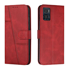 Leather Case Stands Flip Cover Holder Y01X for Motorola Moto E22 Red