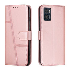 Leather Case Stands Flip Cover Holder Y01X for Motorola Moto E22 Rose Gold