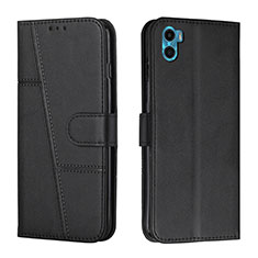 Leather Case Stands Flip Cover Holder Y01X for Motorola Moto E22S Black