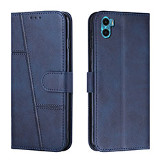 Leather Case Stands Flip Cover Holder Y01X for Motorola Moto E22S Blue