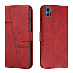 Leather Case Stands Flip Cover Holder Y01X for Motorola Moto E22S Red