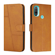 Leather Case Stands Flip Cover Holder Y01X for Motorola Moto E30 Light Brown