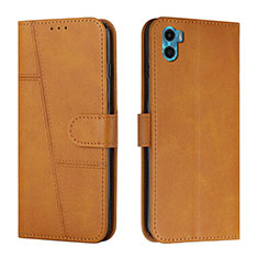 Leather Case Stands Flip Cover Holder Y01X for Motorola Moto E32 India Light Brown