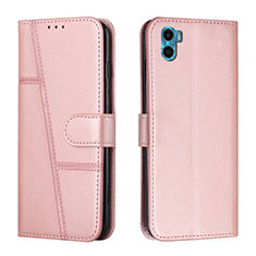 Leather Case Stands Flip Cover Holder Y01X for Motorola Moto E32 India Rose Gold