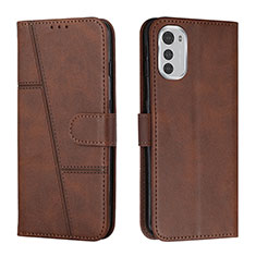 Leather Case Stands Flip Cover Holder Y01X for Motorola Moto E32s Brown