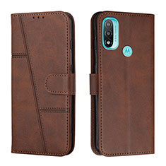 Leather Case Stands Flip Cover Holder Y01X for Motorola Moto E40 Brown