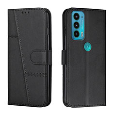Leather Case Stands Flip Cover Holder Y01X for Motorola Moto Edge 20 5G Black