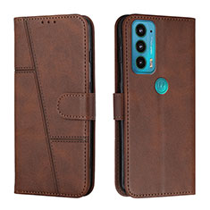 Leather Case Stands Flip Cover Holder Y01X for Motorola Moto Edge 20 5G Brown