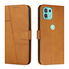 Leather Case Stands Flip Cover Holder Y01X for Motorola Moto Edge 20 Lite 5G Light Brown