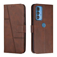 Leather Case Stands Flip Cover Holder Y01X for Motorola Moto Edge 20 Pro 5G Brown