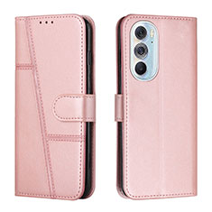 Leather Case Stands Flip Cover Holder Y01X for Motorola Moto Edge 30 Pro 5G Rose Gold