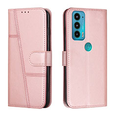 Leather Case Stands Flip Cover Holder Y01X for Motorola Moto Edge Lite 5G Rose Gold