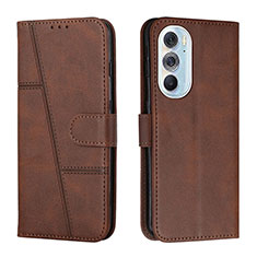 Leather Case Stands Flip Cover Holder Y01X for Motorola Moto Edge Plus (2022) 5G Brown