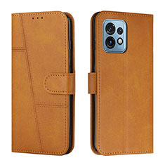 Leather Case Stands Flip Cover Holder Y01X for Motorola Moto Edge Plus (2023) 5G Light Brown