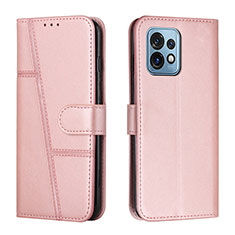 Leather Case Stands Flip Cover Holder Y01X for Motorola Moto Edge Plus (2023) 5G Rose Gold