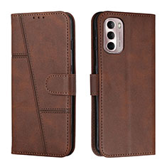 Leather Case Stands Flip Cover Holder Y01X for Motorola Moto G Stylus (2022) 5G Brown