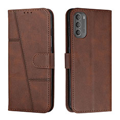 Leather Case Stands Flip Cover Holder Y01X for Motorola Moto G41 Brown