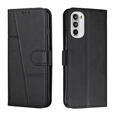 Leather Case Stands Flip Cover Holder Y01X for Motorola MOTO G52 Black