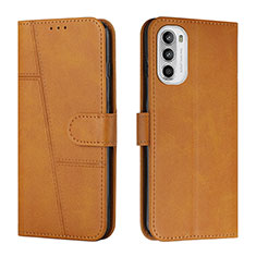 Leather Case Stands Flip Cover Holder Y01X for Motorola MOTO G52 Light Brown