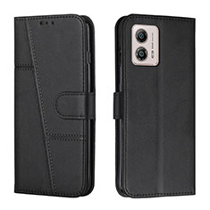 Leather Case Stands Flip Cover Holder Y01X for Motorola Moto G53 5G Black