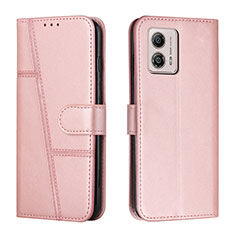 Leather Case Stands Flip Cover Holder Y01X for Motorola Moto G53j 5G Rose Gold