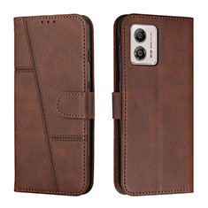 Leather Case Stands Flip Cover Holder Y01X for Motorola Moto G53y 5G Brown