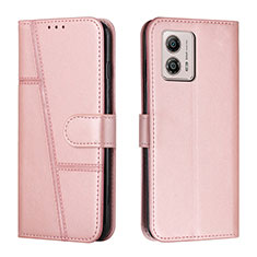 Leather Case Stands Flip Cover Holder Y01X for Motorola Moto G53y 5G Rose Gold