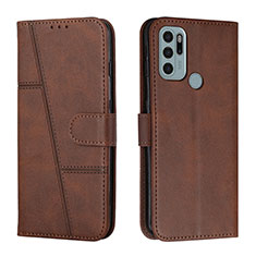 Leather Case Stands Flip Cover Holder Y01X for Motorola Moto G60s Brown