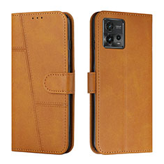 Leather Case Stands Flip Cover Holder Y01X for Motorola Moto G72 Light Brown