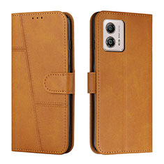 Leather Case Stands Flip Cover Holder Y01X for Motorola Moto G73 5G Light Brown