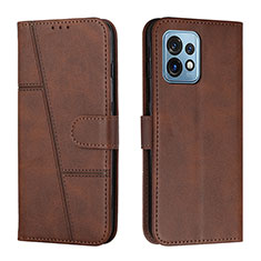 Leather Case Stands Flip Cover Holder Y01X for Motorola Moto X40 5G Brown