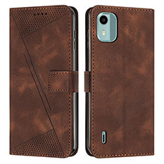 Leather Case Stands Flip Cover Holder Y01X for Nokia C12 Pro Brown