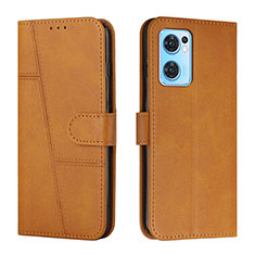 Leather Case Stands Flip Cover Holder Y01X for OnePlus Nord CE 2 5G Light Brown