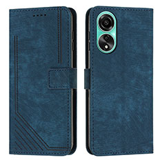 Leather Case Stands Flip Cover Holder Y01X for Oppo A18 Blue