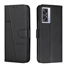 Leather Case Stands Flip Cover Holder Y01X for Oppo A57 5G Black