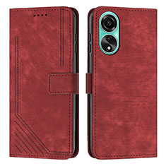 Leather Case Stands Flip Cover Holder Y01X for Oppo A58 4G Red