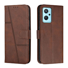 Leather Case Stands Flip Cover Holder Y01X for Oppo A96 4G Brown