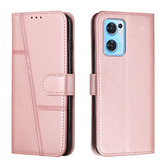 Leather Case Stands Flip Cover Holder Y01X for Oppo Find X5 Lite 5G Rose Gold