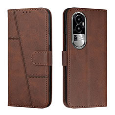 Leather Case Stands Flip Cover Holder Y01X for Oppo Reno10 Pro+ Plus 5G Brown