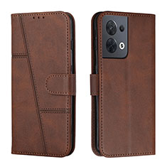 Leather Case Stands Flip Cover Holder Y01X for Oppo Reno9 5G Brown