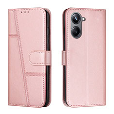 Leather Case Stands Flip Cover Holder Y01X for Realme 10 Pro 5G Rose Gold