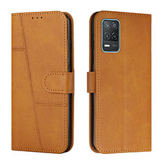 Leather Case Stands Flip Cover Holder Y01X for Realme 8 5G Light Brown