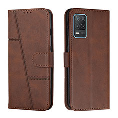 Leather Case Stands Flip Cover Holder Y01X for Realme 8s 5G Brown