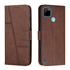 Leather Case Stands Flip Cover Holder Y01X for Realme C21Y Brown